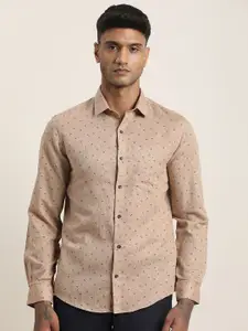 Turtle Men Standard Slim Fit Micro Ditsy Printed Spread Collar Formal Shirt