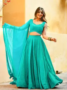 FABPIXEL Embroidered Sequinned Semi-Stitched Lehenga & Unstitched Blouse With Dupatta