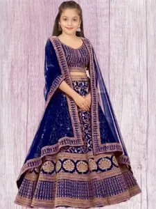 F Plus Fashion Girls Blue Silk Blend Semi-Stitched Lehenga Choli