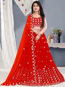 F Plus Fashion Girls Orange Net Semi-Stitched Lehenga Choli