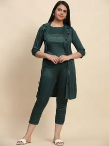 Ameeha Embellished Round Neck Top & Pant With Jacket Co-Ords