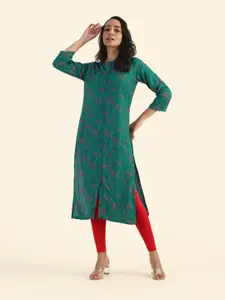 HAY Floral Printed Mandarin Collar Straight Kurta