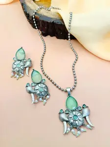 ABDESIGNS Sophisticated German Silver-Plated Stone-Studded Pendant Set