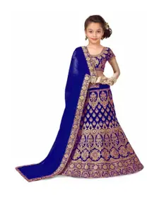 F Plus Fashion Girls Blue Satin Semi-Stitched Lehenga Choli