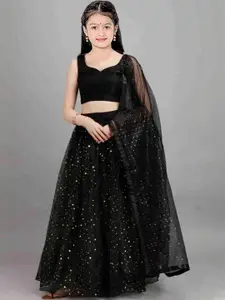 F Plus Fashion Girls Black Net Semi-Stitched Lehenga Choli