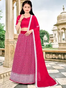 F Plus Fashion Girls Pink Net Semi-Stitched Lehenga Choli