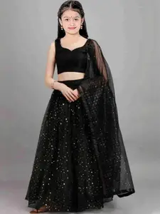 F Plus Fashion Girls Black Net Semi-Stitched Lehenga Choli
