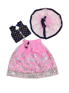 F Plus Fashion Girls Embroidered Net Semi-Stitched Lehenga Unstitched Blouse With Dupatta