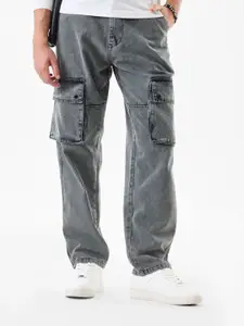 Snitch Men Grey Mid-Rise Baggy Jeans