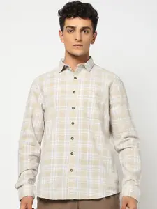 Blue Buddha Men Tailored Fit Checked Spread Collar Cotton Casual Shirt