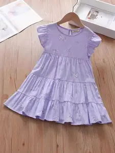 INCLUD Girl Butterfly Print Flutter Sleeve Tiered Fit & Flare Dress