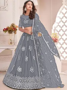 F Plus Fashion Girls Blue Net Semi-Stitched Lehenga Choli