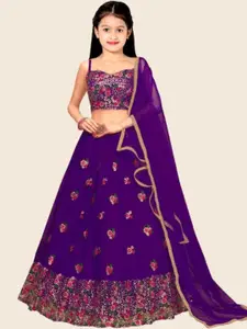 F Plus Fashion Girls Blue Net Semi-Stitched Lehenga Choli