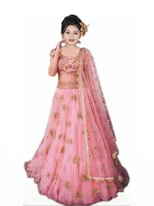 F Plus Fashion Girls Net Semi-Stitched Lehenga Choli