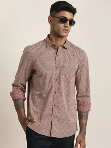 Turtle Men Relaxed Slim Fit Micro Ditsy Printed Spread Collar Cotton Casual Shirt