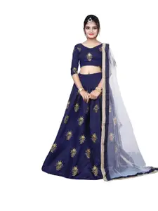 F Plus Fashion Girls Blue Silk Blend Semi-Stitched Lehenga Choli