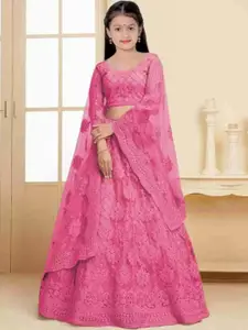 F Plus Fashion Girls Pink Net Semi-Stitched Lehenga Choli