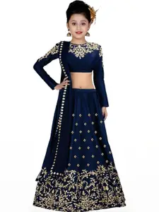 F Plus Fashion Girls Blue Satin Semi-Stitched Lehenga Choli
