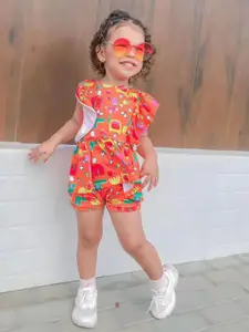 INCLUD Girls Printed Round Neck Top With Shorts