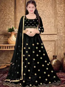 F Plus Fashion Girls White Velvet Semi-Stitched Lehenga Choli