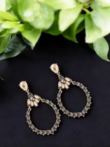 ANIKAS CREATION Gold-Plated Artificial Stones Studded Circular Shaped Drop Earrings