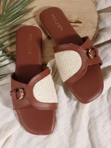 Sole Saga Women Textured Open Toe Flats With Buckles