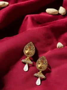 ANIKAS CREATION Gold-Plated Cubic Zircornia Studded Dome Shaped Drop Earrings