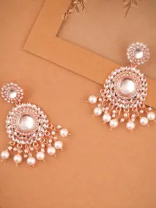 Anouk Gold Plated Artificial Stones Studded & Beaded Circular Drop Earrings