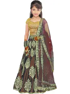 F Plus Fashion Girls Blue Satin Semi-Stitched Lehenga Choli