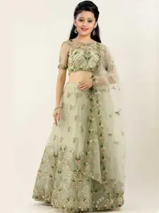 F Plus Fashion Girls Green Net Semi-Stitched Lehenga Choli