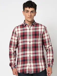 Blue Buddha Men Tailored Fit Tartan Checked Spread Collar Cotton Casual Shirt