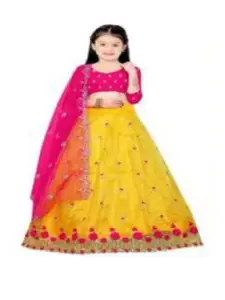 F Plus Fashion Girls Black Net Semi-Stitched Lehenga Choli