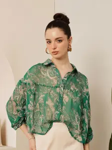 STREET 9 Comfort Ethnic Motifs Printed Sheer Boxy Casual Shirt
