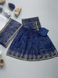F Plus Fashion Girls Blue Net Semi-Stitched Lehenga Choli