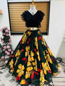F Plus Fashion Girls Net Semi-Stitched Lehenga With Unstitched Blouse