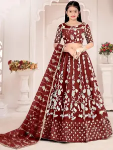 F Plus Fashion Girls Orange Net Semi-Stitched Lehenga Choli