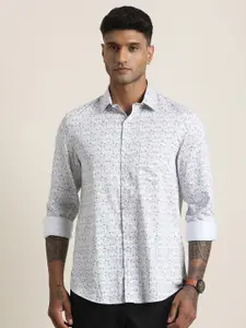 Turtle Men Standard Slim Fit Floral Printed Spread Collar Cotton Formal Shirt