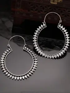 Sangria Silver-Plated Stainless Steel Circular Shaped Oxidised Hoop Earrings