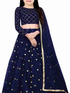 F Plus Fashion Girls Black Net Semi-Stitched Lehenga Choli