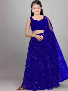 F Plus Fashion Girls Black Net Semi-Stitched Lehenga Choli