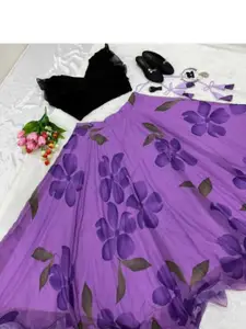 F Plus Fashion Girls Black Net Semi-Stitched Lehenga Choli