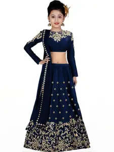 F Plus Fashion Girls Blue Satin Semi-Stitched Lehenga Choli
