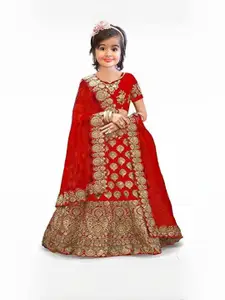 F Plus Fashion Girls Embroidered Semi-Stitched Lehenga & Unstitched