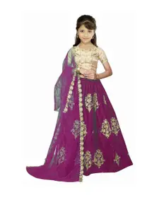 F Plus Fashion Girls Purple Satin Semi-Stitched Lehenga Choli
