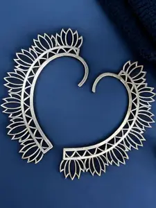Sangria Silver Plated Lotus Shape Oxidised Ear Cuff