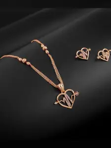 Anouk Modern Rose Gold Plated Heartbeat Pendant Chain with Stud Earrings