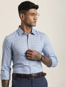 Turtle Men Standard Slim Fit Checked Spread Collar Cotton Formal Shirt