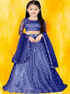 F Plus Fashion Girls Blue Net Semi-Stitched Lehenga Choli