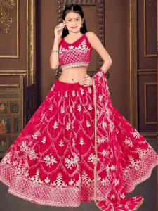 F Plus Fashion Girls Pink Net Semi-Stitched Lehenga Choli