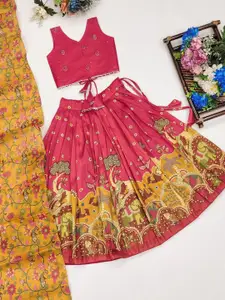 BAESD Girls Printed Gotta Patti Poly Silk Ready to Wear Lehenga & Blouse With Dupatta
